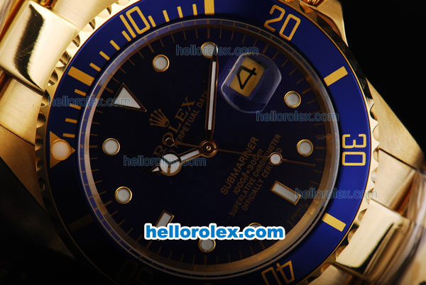 Rolex Submariner Automatic Movement Full Gold with Blue Dial and Bezel - Click Image to Close
